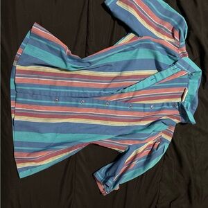 Women’s vintage Multi-Stripe Button-Up Shirt in Blue and Teal